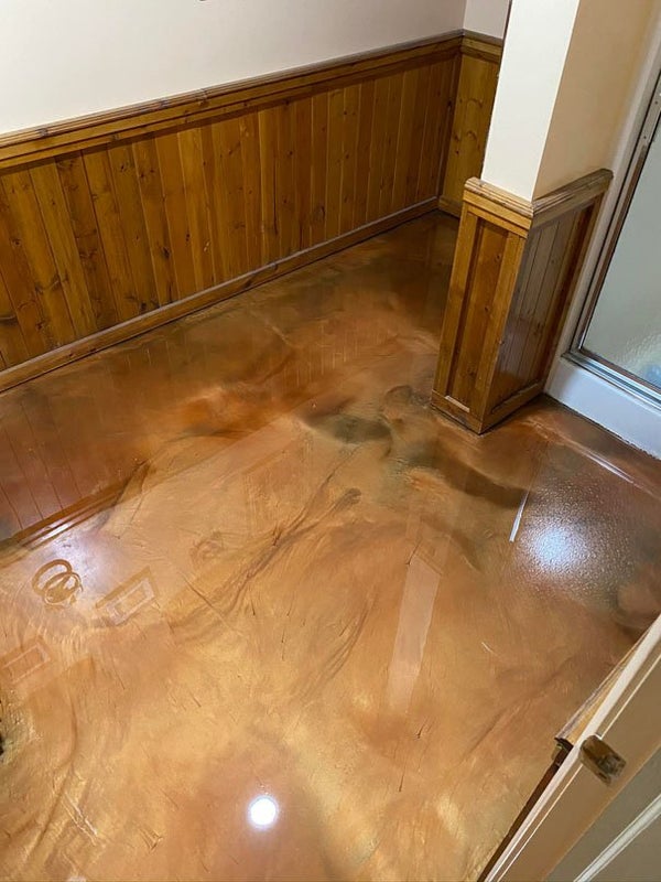 Acid-stained concrete creates unique, colorful floor finishes for homes